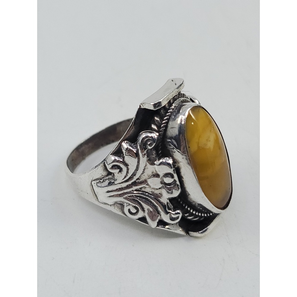 Vintage Sterling Silver Egg Yolk Butterscotch Amber Ring Size 9 Estate - Picture 3 of 6